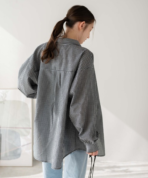 WEGO(ウィゴー)の「WEGO/【セットアップ対応】ロゴ刺繍ポコポコチェックボリュームスリーブシャツ(シャツ/ブラウス・レディース・ブルー系その他2/ブラック系その他2・FREE)」の16枚目の写真