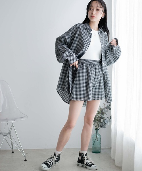 WEGO(ウィゴー)の「WEGO/【セットアップ対応】ロゴ刺繍ポコポコチェックボリュームスリーブシャツ(シャツ/ブラウス・レディース・ブルー系その他2/ブラック系その他2・FREE)」の3枚目の写真