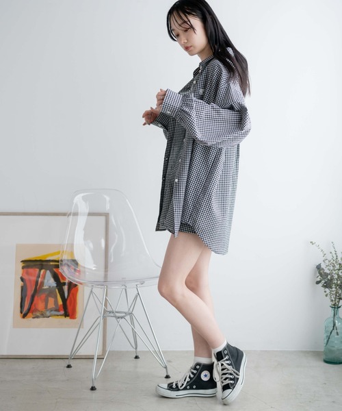 WEGO(ウィゴー)の「WEGO/【セットアップ対応】ロゴ刺繍ポコポコチェックボリュームスリーブシャツ(シャツ/ブラウス・レディース・ブルー系その他2/ブラック系その他2・FREE)」の5枚目の写真