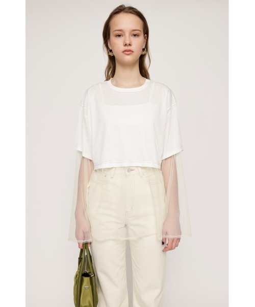 SLY(スライ)の「SHEER BIG T SET シアー ビッグT セットオーバーサイズ セットアップ レイヤード ビッグサイズ シアートップス(Tシャツ/カットソー・レディース・ブラック/ホワイト/グリーン・FREE)」の4枚目の写真