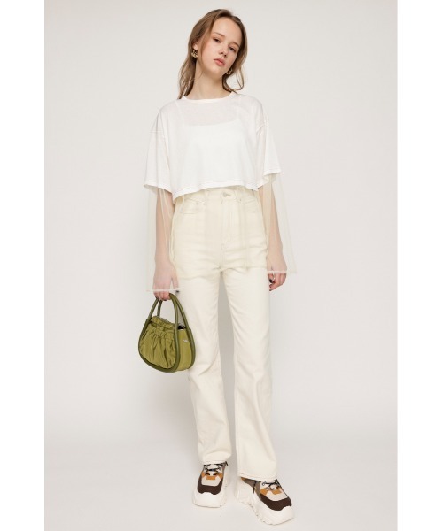 SLY(スライ)の「SHEER BIG T SET シアー ビッグT セットオーバーサイズ セットアップ レイヤード ビッグサイズ シアートップス(Tシャツ/カットソー・レディース・ブラック/ホワイト/グリーン・FREE)」の5枚目の写真