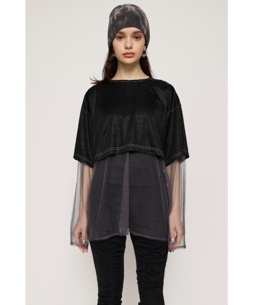 SLY(スライ)の「SHEER BIG T SET シアー ビッグT セットオーバーサイズ セットアップ レイヤード ビッグサイズ シアートップス(Tシャツ/カットソー・レディース・ブラック/ホワイト/グリーン・FREE)」の11枚目の写真