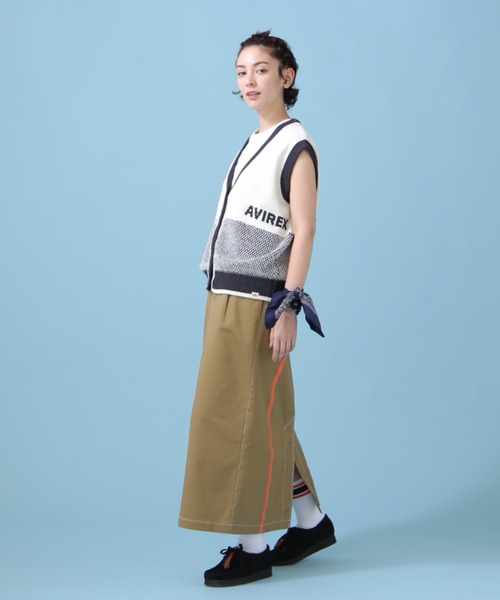 AVIREX（アヴィレックス）の「《WEB&DEPOT限定》ENTERING JACQUARDKNIT LINE VEST/ エンターリングジャカードラインベスト（ベスト・レディース・グリーン/チャコールグレー・FREE）」の5枚目の写真