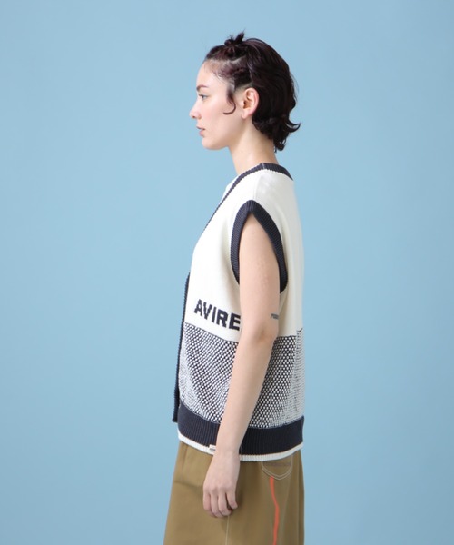 AVIREX（アヴィレックス）の「《WEB&DEPOT限定》ENTERING JACQUARDKNIT LINE VEST/ エンターリングジャカードラインベスト（ベスト・レディース・グリーン/チャコールグレー・FREE）」の7枚目の写真