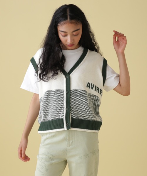 AVIREX（アヴィレックス）の「《WEB&DEPOT限定》ENTERING JACQUARDKNIT LINE VEST/ エンターリングジャカードラインベスト（ベスト・レディース・グリーン/チャコールグレー・FREE）」の10枚目の写真