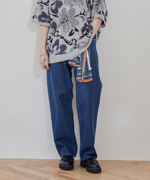 JUNRED(ジュンレッド)の「ハイウエストリラックスデニムパンツ(デニムパンツ・メンズ・ネイビー/サックスブルー/ライトグレー/ブラック・S/M/L)」の6枚目の写真