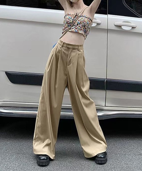 me+em select(ミームセレクト)の「【 2color / 3size 】ツータックハイウエストヘビーワイドスラックス(スラックス・レディース・ベージュ/ブラック・MEDIUM/LARGE/SMALL)」の6枚目の写真