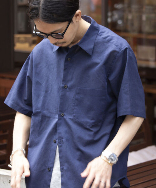 GLOSTER（グロスター）の「【GLOSTER/グロスター】コットンリネン 半袖シャツ レギュラーカラー 綿麻（シャツ/ブラウス・メンズ・ベージュ/ピンク/キナリ/ネイビー・S/M/L）」の3枚目の写真