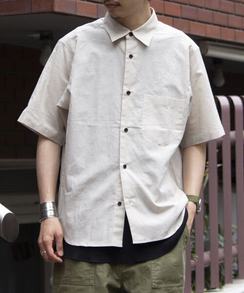 GLOSTER（グロスター）の「【GLOSTER/グロスター】コットンリネン 半袖シャツ レギュラーカラー 綿麻（シャツ/ブラウス・メンズ・ベージュ/ピンク/キナリ/ネイビー・S/M/L）」の7枚目の写真