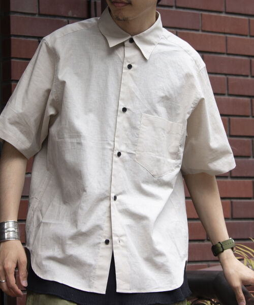 GLOSTER（グロスター）の「【GLOSTER/グロスター】コットンリネン 半袖シャツ レギュラーカラー 綿麻（シャツ/ブラウス・メンズ・ベージュ/ピンク/キナリ/ネイビー・S/M/L）」の8枚目の写真