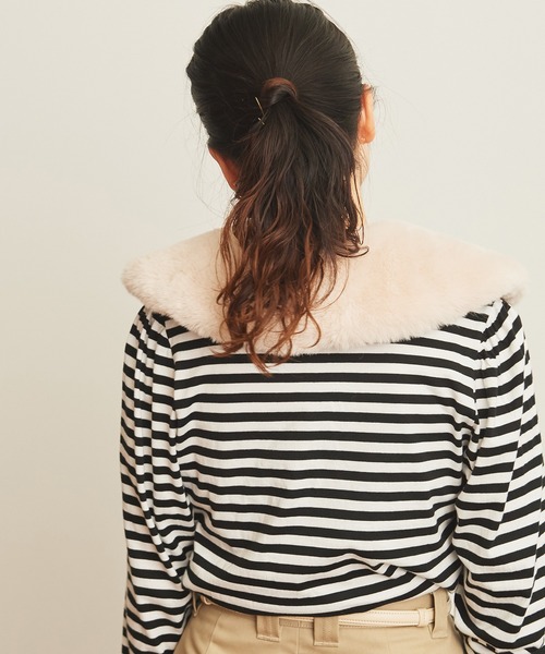 CHILD WOMAN（チャイルドウーマン）の「【WEB別注】フェイクファーはめ込み花モチーフつけ衿（付け襟・レディース・ネイビー/ベージュ・FREE）」の7枚目の写真