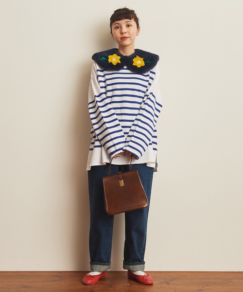 CHILD WOMAN（チャイルドウーマン）の「【WEB別注】フェイクファーはめ込み花モチーフつけ衿（付け襟・レディース・ネイビー/ベージュ・FREE）」の12枚目の写真