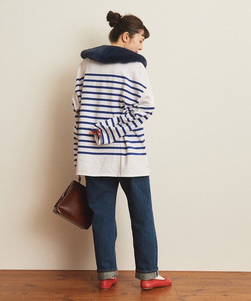 CHILD WOMAN（チャイルドウーマン）の「【WEB別注】フェイクファーはめ込み花モチーフつけ衿（付け襟・レディース・ネイビー/ベージュ・FREE）」の15枚目の写真