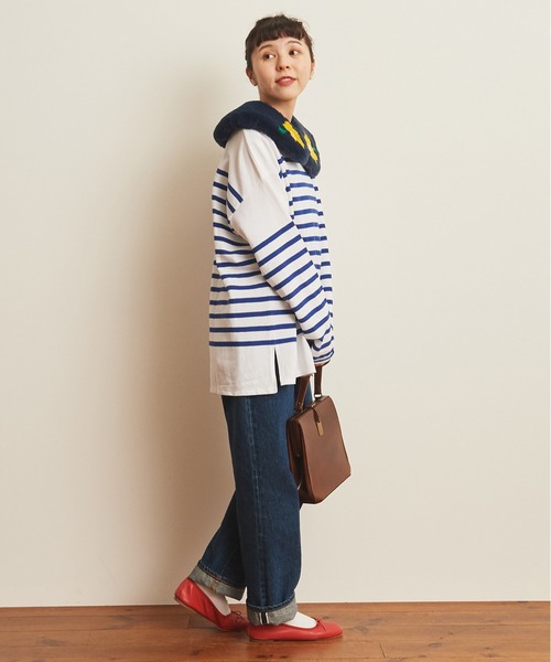 CHILD WOMAN（チャイルドウーマン）の「【WEB別注】フェイクファーはめ込み花モチーフつけ衿（付け襟・レディース・ネイビー/ベージュ・FREE）」の16枚目の写真