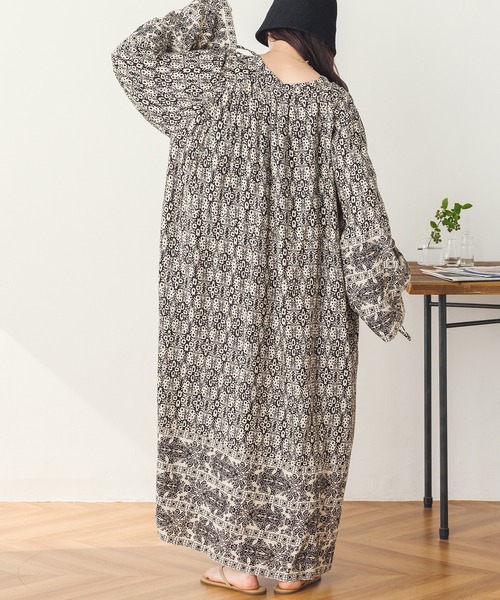 lil nina(リルニーナ)の「レーヨン プリント スピンドルデザインワンピース(ワンピース・レディース・ライトベージュ/ネイビー/パープル・FREE)」の16枚目の写真