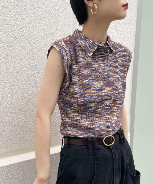 KBF（ケイビーエフ）の「スリーブレスポロニット（ニット/セーター・レディース・ブラック系その他/ブルー系その他/ミント・ONE）」の3枚目の写真