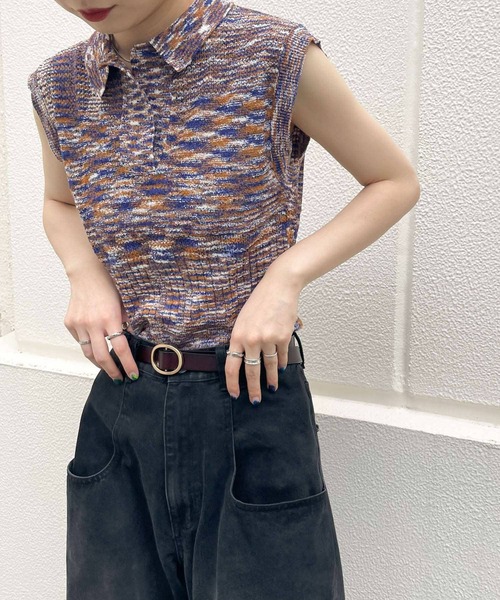 KBF（ケイビーエフ）の「スリーブレスポロニット（ニット/セーター・レディース・ブラック系その他/ブルー系その他/ミント・ONE）」の6枚目の写真