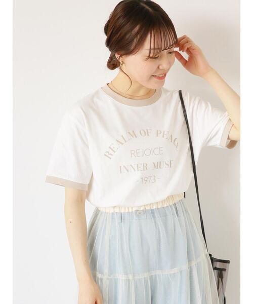 ehka sopo(エヘカソポ)の「カレッジリンガーTシャツ(Tシャツ/カットソー・レディース・キナリ/ブラック/オレンジ/オフホワイト・F)」の1枚目の写真