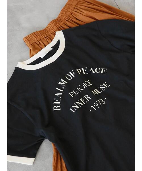 ehka sopo(エヘカソポ)の「カレッジリンガーTシャツ(Tシャツ/カットソー・レディース・キナリ/ブラック/オレンジ/オフホワイト・F)」の3枚目の写真