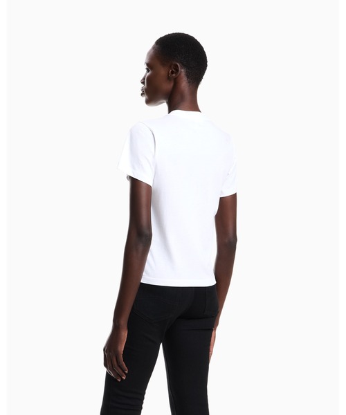 EMPORIO ARMANI(エンポリオアルマーニ)の「【エンポリオ アルマーニ】Tシャツ オーガニックジャージー ロゴプリント(Tシャツ/カットソー・レディース・ホワイト/ダークネイビー/ホワイト×ブラック/ブルー系その他・MEDIUM/SMALL/X-SMALL/LARGE/X-LARGE)」の6枚目の写真