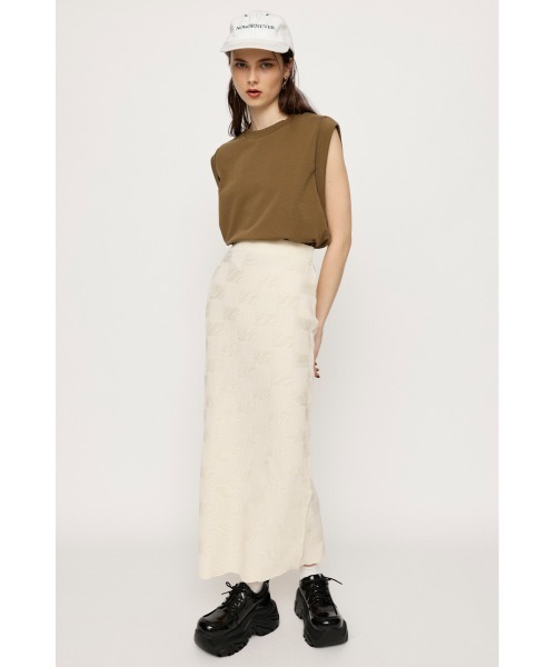 SLY(スライ)の「BACK SLIT KNIT SK バックスリット ニットスカート ジャガード柄 サマーニット ゴム仕様 毛玉できにくい セットアップ可能(スカート・レディース・ブラック/アイボリー/ターコイズブルー/レッド・FREE)」の6枚目の写真