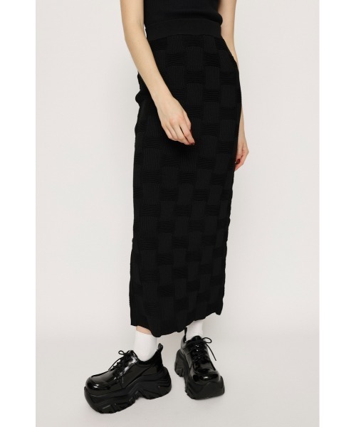 SLY(スライ)の「BACK SLIT KNIT SK バックスリット ニットスカート ジャガード柄 サマーニット ゴム仕様 毛玉できにくい セットアップ可能(スカート・レディース・ブラック/アイボリー/ターコイズブルー/レッド・FREE)」の12枚目の写真