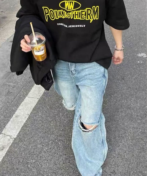 Theater code（シアターコード）の「side button damage denim pants/サイドボタン ダメージデニム ワイド フレア（デニムパンツ・メンズ・ブラック/ライトブルー・L/XL/2XL）」の7枚目の写真