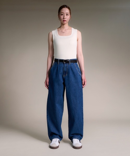 CALIFORNIA OUTFITTERS(カリフォルニア アウトフィッターズ)の「3-8A5 ハイウエスト タック ワイド リサイクルデニムパンツ(デニムパンツ・レディース・ネイビー/ワンウォッシュ/ブルー・M/L)」の12枚目の写真