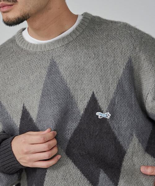 PENNEYS(ぺニーズ)の「PENNEYS(ぺニーズ)別注ビッグシルエットジャガード柄シャギーニット チェック/ペイズリー/アーガイル(ニット/セーター・メンズ・ネイビー/ベージュ/グレー/パープル/ブラウン・L/M/XL/S)」の6枚目の写真