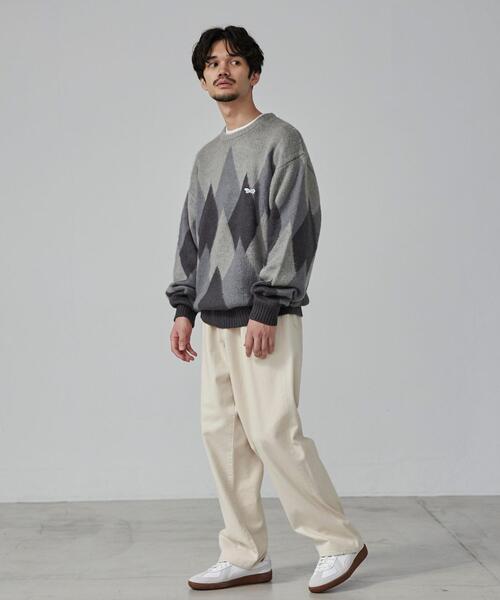 PENNEYS(ぺニーズ)の「PENNEYS(ぺニーズ)別注ビッグシルエットジャガード柄シャギーニット チェック/ペイズリー/アーガイル(ニット/セーター・メンズ・ネイビー/ベージュ/グレー/パープル/ブラウン・L/M/XL/S)」の7枚目の写真