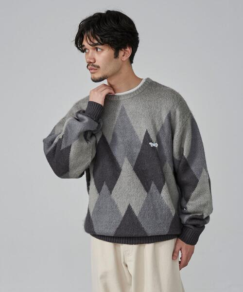 PENNEYS(ぺニーズ)の「PENNEYS(ぺニーズ)別注ビッグシルエットジャガード柄シャギーニット チェック/ペイズリー/アーガイル(ニット/セーター・メンズ・ネイビー/ベージュ/グレー/パープル/ブラウン・L/M/XL/S)」の8枚目の写真