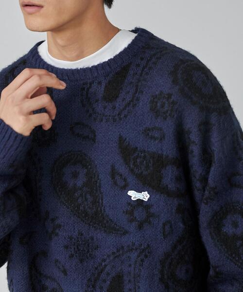 PENNEYS(ぺニーズ)の「PENNEYS(ぺニーズ)別注ビッグシルエットジャガード柄シャギーニット チェック/ペイズリー/アーガイル(ニット/セーター・メンズ・ネイビー/ベージュ/グレー/パープル/ブラウン・L/M/XL/S)」の9枚目の写真