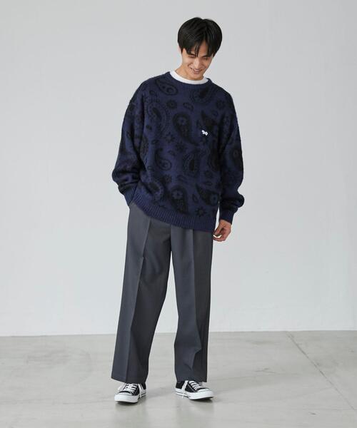 PENNEYS(ぺニーズ)の「PENNEYS(ぺニーズ)別注ビッグシルエットジャガード柄シャギーニット チェック/ペイズリー/アーガイル(ニット/セーター・メンズ・ネイビー/ベージュ/グレー/パープル/ブラウン・L/M/XL/S)」の10枚目の写真