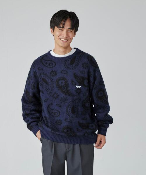 PENNEYS(ぺニーズ)の「PENNEYS(ぺニーズ)別注ビッグシルエットジャガード柄シャギーニット チェック/ペイズリー/アーガイル(ニット/セーター・メンズ・ネイビー/ベージュ/グレー/パープル/ブラウン・L/M/XL/S)」の11枚目の写真