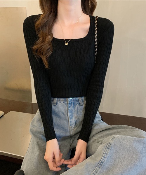 MILAE(ミレ)の「スクエアネックニットトップス(ニット/セーター・レディース・ブラック/ネイビー/ベージュ/ホワイト・FREE)」の15枚目の写真