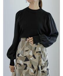 オーガンジースリーブニットプルオーバー