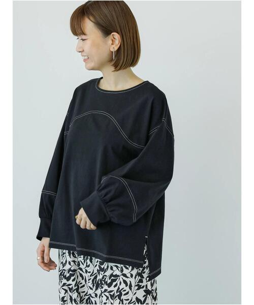 Lugnoncure(ルノンキュール)の「配色ステッチカットソープルオーバー(Tシャツ/カットソー・レディース・ベージュ/ブラック/オフホワイト・F)」の2枚目の写真