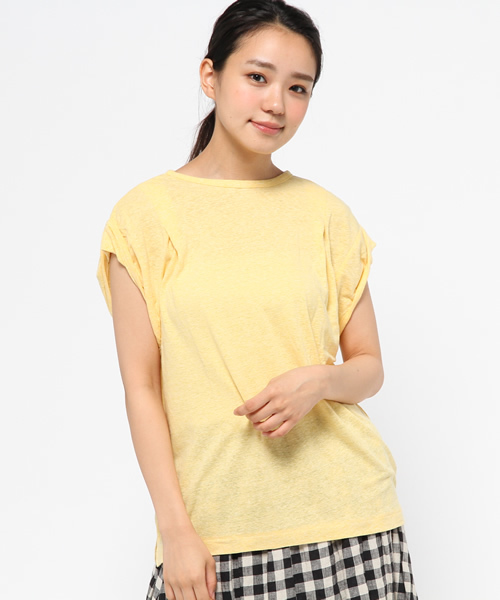 OUTLET(アウトレット)の「【Ciaopanic】フランダース麻天竺袖口ターンバックTOPS(Tシャツ/カットソー・レディース・イエロー/ライトブルー/ブルー・FREE)」の3枚目の写真