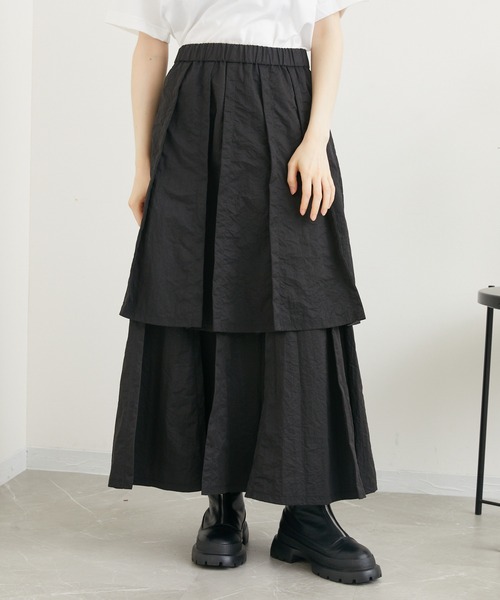 1%(イチ パーセント)の「1% ダブルプリーツスカート(スカート・レディース・レッド/ブラック・FREE)」の2枚目の写真