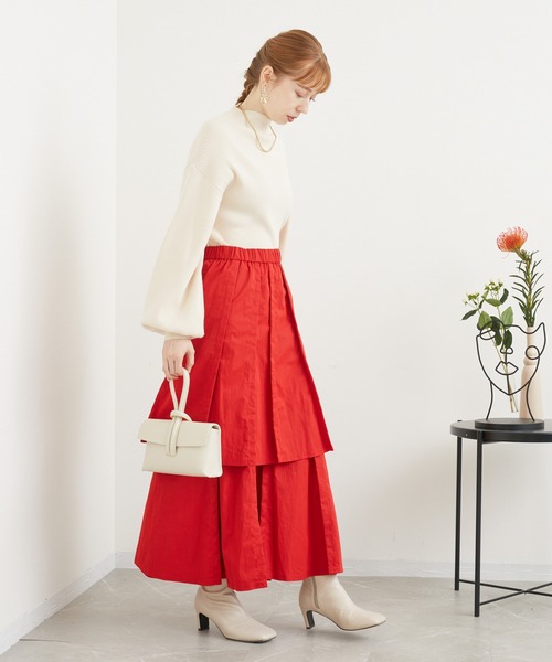 1%(イチ パーセント)の「1% ダブルプリーツスカート(スカート・レディース・レッド/ブラック・FREE)」の6枚目の写真