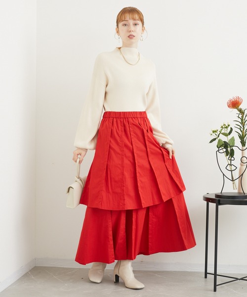 1%(イチ パーセント)の「1% ダブルプリーツスカート(スカート・レディース・レッド/ブラック・FREE)」の8枚目の写真