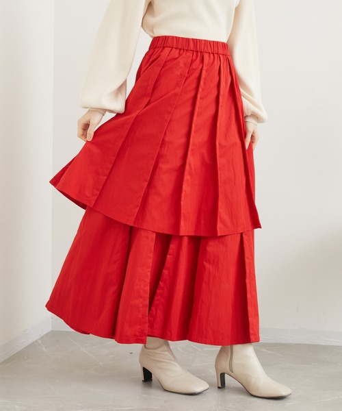 1%(イチ パーセント)の「1% ダブルプリーツスカート(スカート・レディース・レッド/ブラック・FREE)」の10枚目の写真