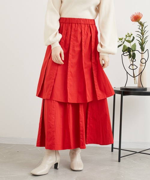 1%(イチ パーセント)の「1% ダブルプリーツスカート(スカート・レディース・レッド/ブラック・FREE)」の11枚目の写真