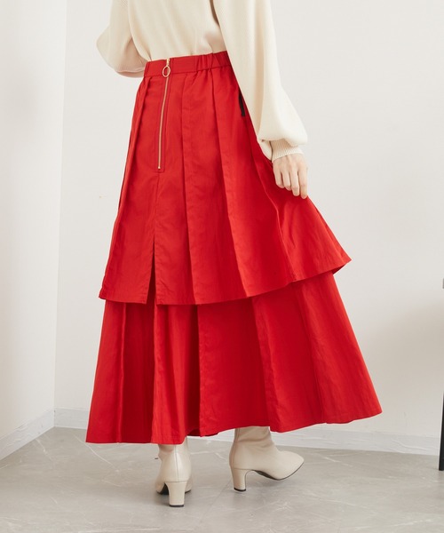 1%(イチ パーセント)の「1% ダブルプリーツスカート(スカート・レディース・レッド/ブラック・FREE)」の13枚目の写真