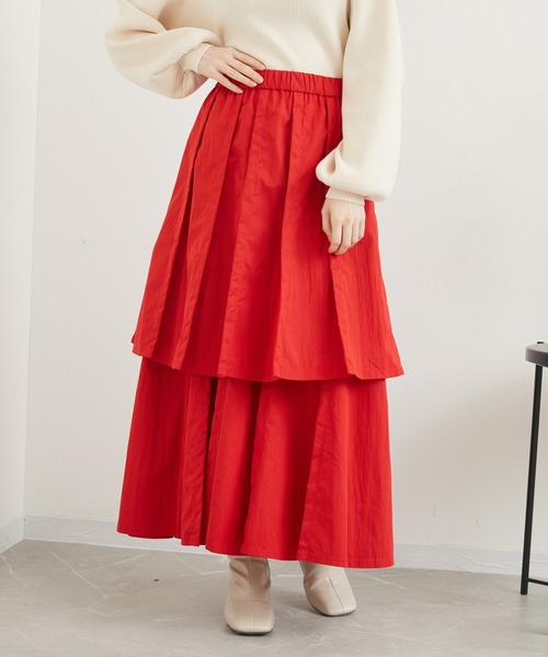 1%(イチ パーセント)の「1% ダブルプリーツスカート(スカート・レディース・レッド/ブラック・FREE)」の14枚目の写真