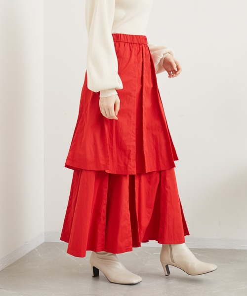 1%(イチ パーセント)の「1% ダブルプリーツスカート(スカート・レディース・レッド/ブラック・FREE)」の16枚目の写真