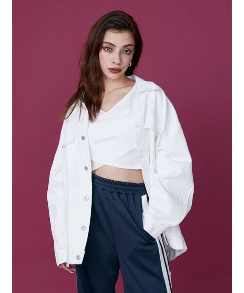 EVRIS（エヴリス）の「クロスリブクロップドトップス（Tシャツ/カットソー・レディース・イエロー/ブラック/ホワイト・FREE）」の5枚目の写真