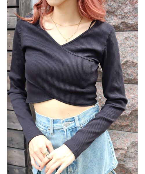 EVRIS（エヴリス）の「クロスリブクロップドトップス（Tシャツ/カットソー・レディース・イエロー/ブラック/ホワイト・FREE）」の9枚目の写真