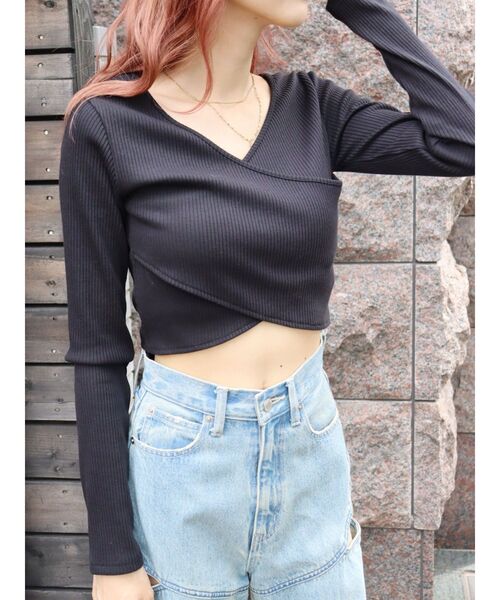 EVRIS（エヴリス）の「クロスリブクロップドトップス（Tシャツ/カットソー・レディース・イエロー/ブラック/ホワイト・FREE）」の10枚目の写真