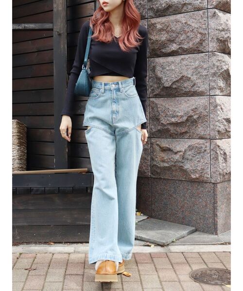 EVRIS（エヴリス）の「クロスリブクロップドトップス（Tシャツ/カットソー・レディース・イエロー/ブラック/ホワイト・FREE）」の11枚目の写真